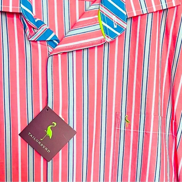 NWT Tailorbyrd Button Down Striped Shirt Salmon/Blue SZ 3X Casual Classic Preppy - Picture 3 of 7